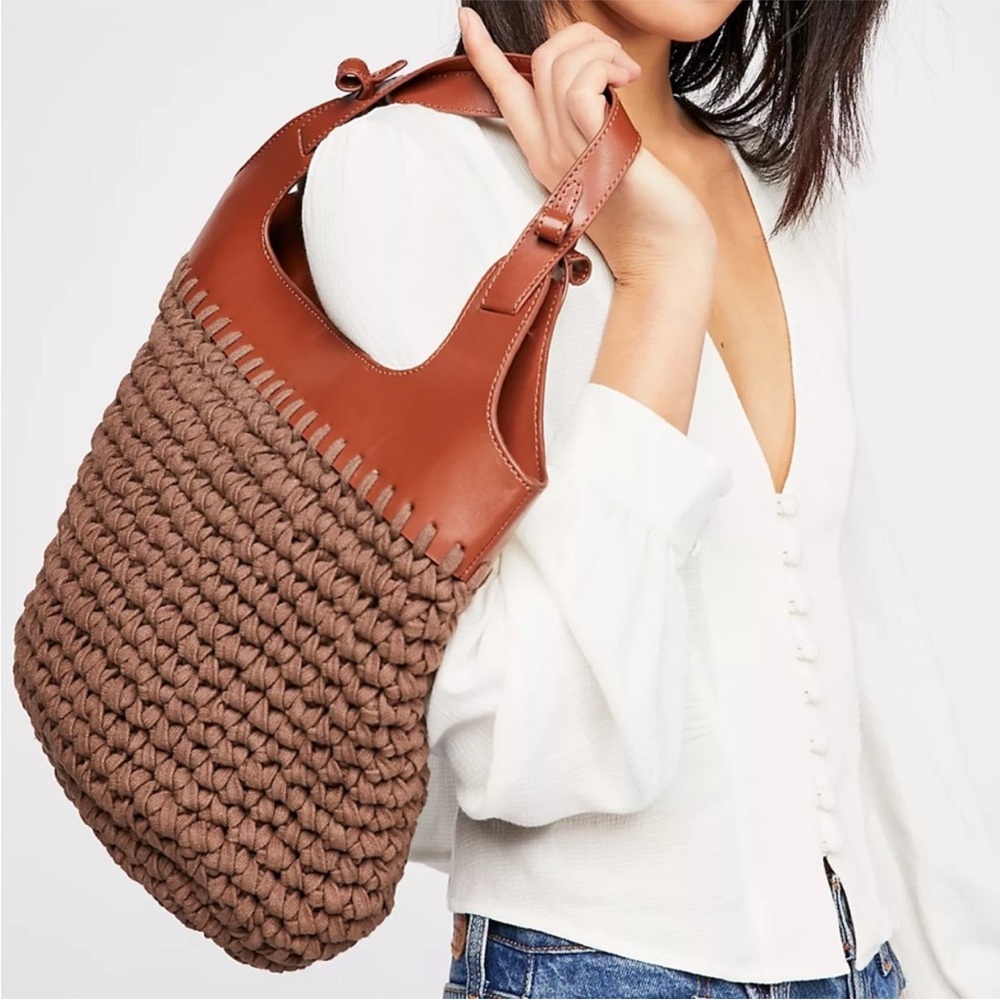 Free People Brown Textured Tote Bag
